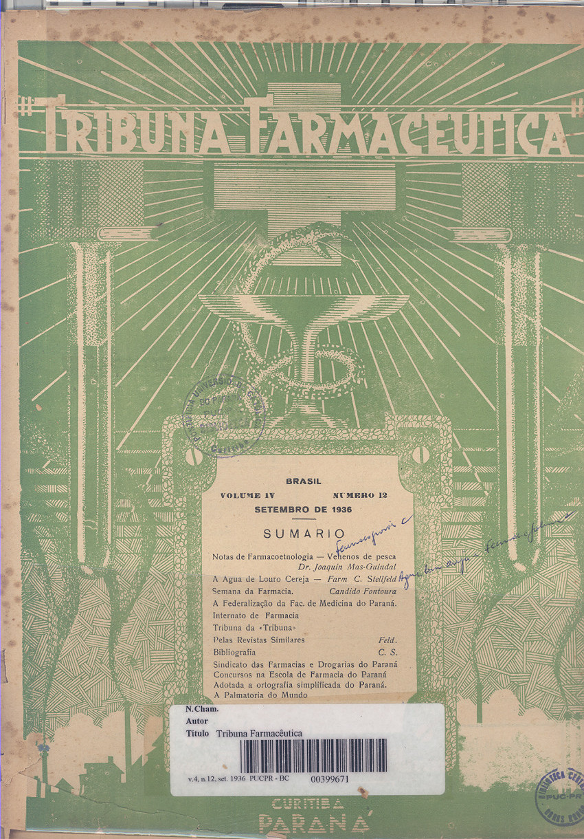 Foto da capa de um exemplar da Tribuna Farmacêutica de setembro de 1936.
