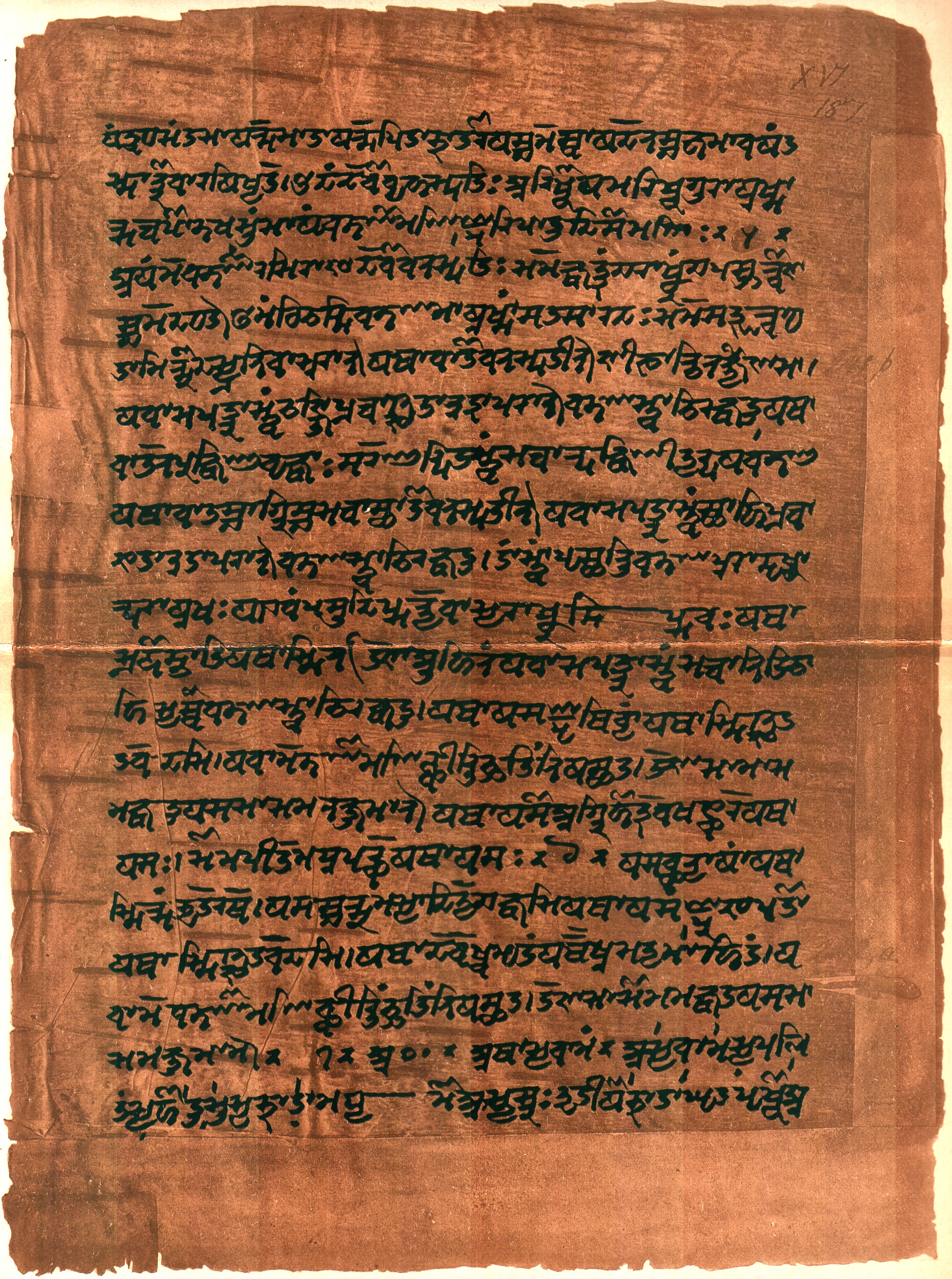 Digitalização de uma página do Atharvaveda, um texto sagrado do hinduísmo.