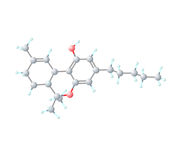 Representação da molécula de THC (tetra-hidrocarbinol)