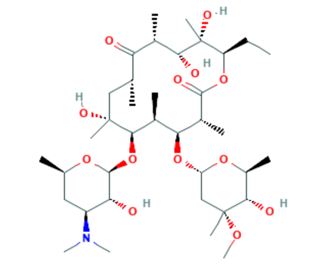 Representação da molécula de eritromicina