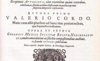 Capa do livro Dispensatorium pharmacorum omnium, quae in usu potissimum sunt.