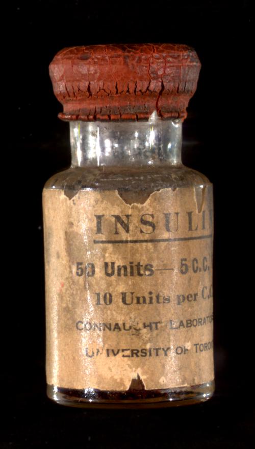 Foto da ampola da primeira insulina produzida.
